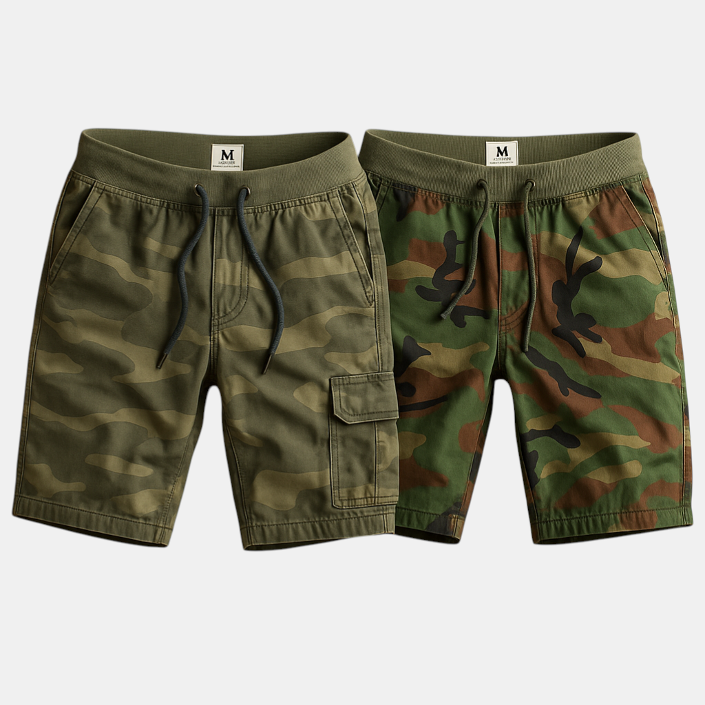 Heren camouflage shorts van ademend katoen met comfortabele pasvorm, perfect voor outdoor activiteiten en casual outfits.