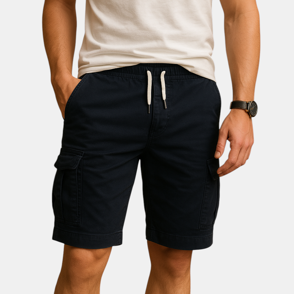 Elegante heren cargo shorts met elastische taille en meerdere zakken voor zomerse casual en outdoor activiteiten.