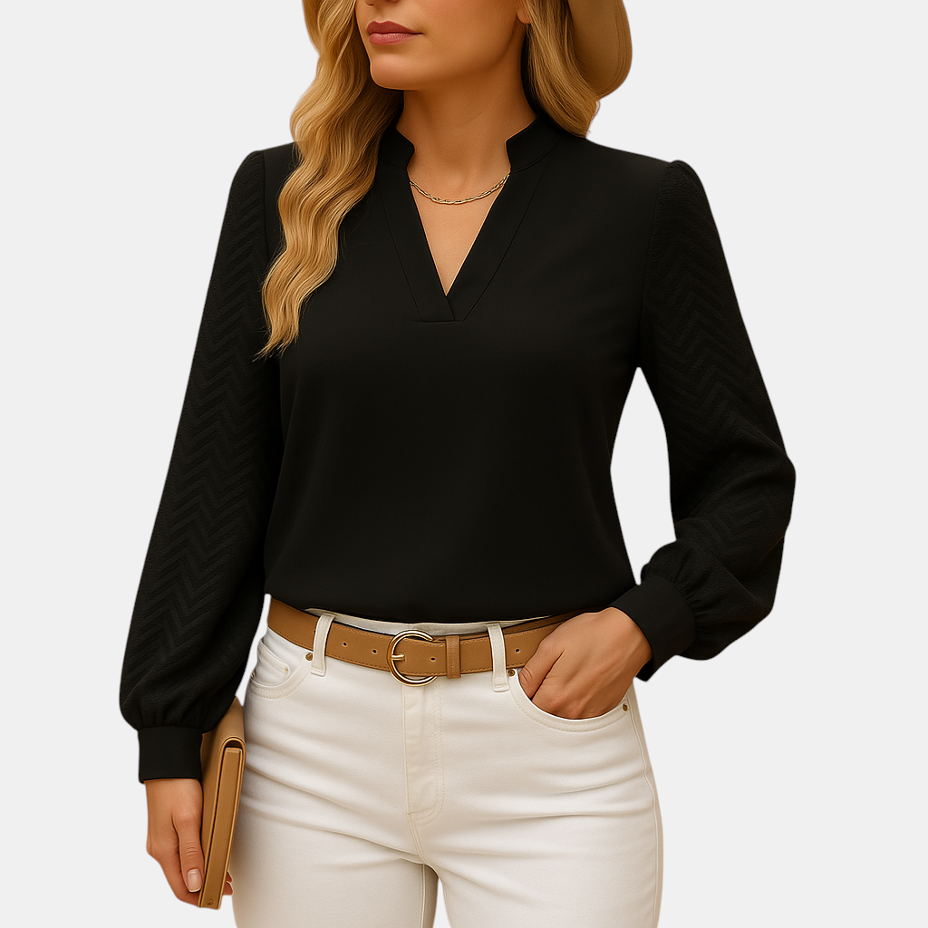 V-hals dames top met vloeiende pasvorm en elegante uitstraling, perfect voor werk of casual outfits in elk seizoen