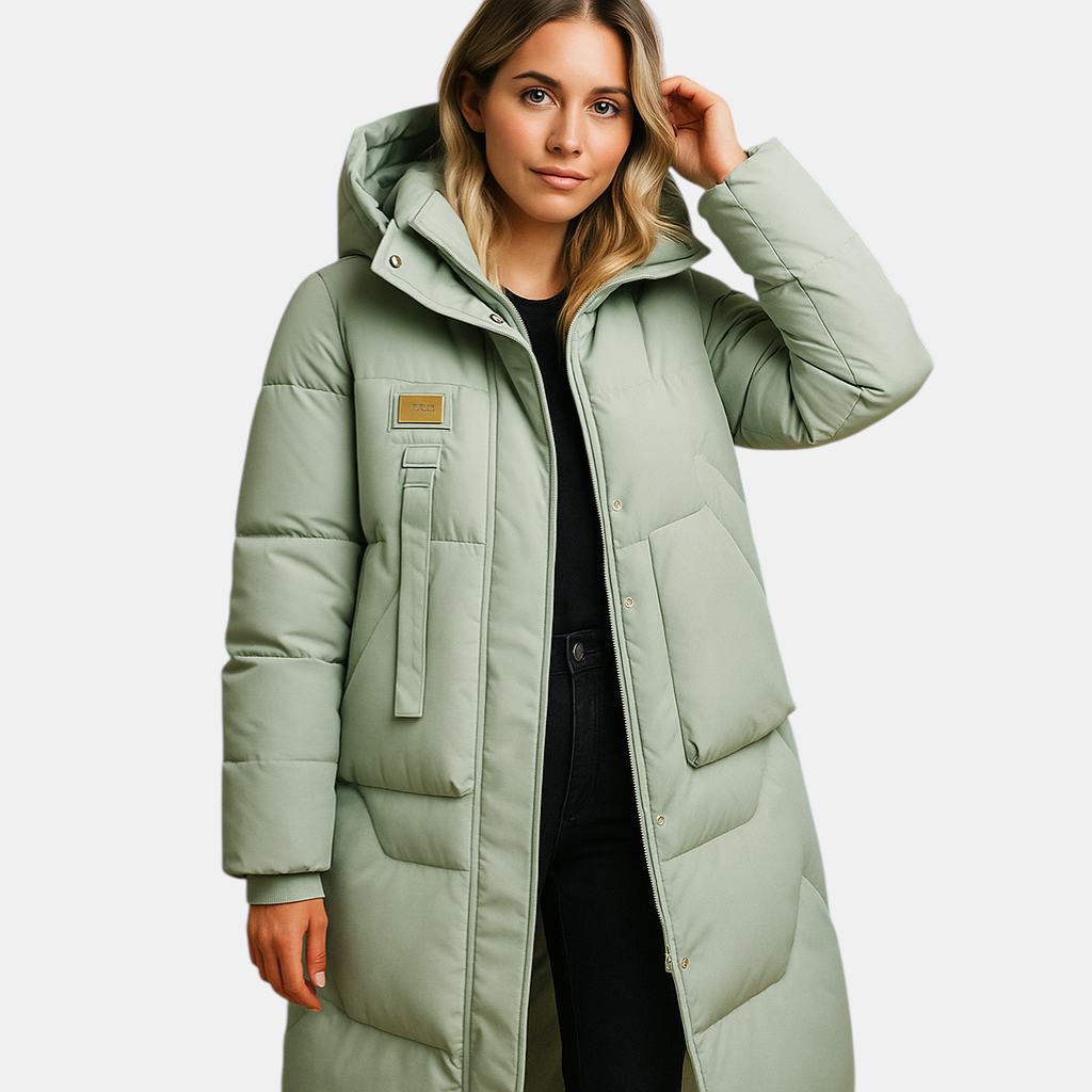 Elegante warme winterjas voor dames met getailleerde pasvorm, praktische zakken en warme voering, ideaal voor dagelijks gebruik en feestelijke gelegenheden.