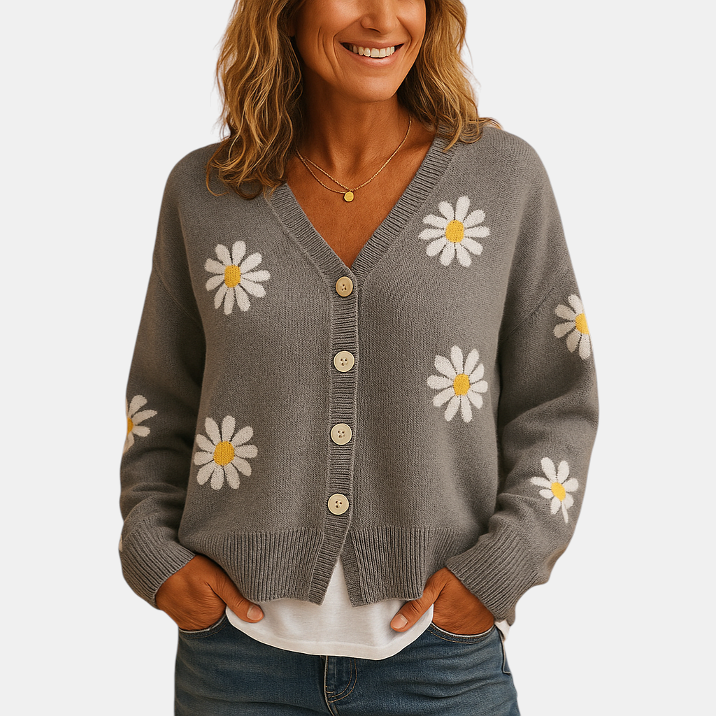 Gebreid damesvest met bloemenpatroon en knoopsluiting, zacht en ademend, ideaal voor herfst- en winterlagen in diverse stijlvolle kleuren.