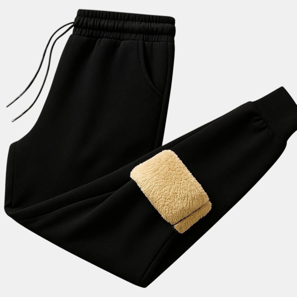 Warme gebreide herenbroek van zachte wol met elastische tailleband en trekkoord, perfect voor casual winterdagen en thuisgebruik.