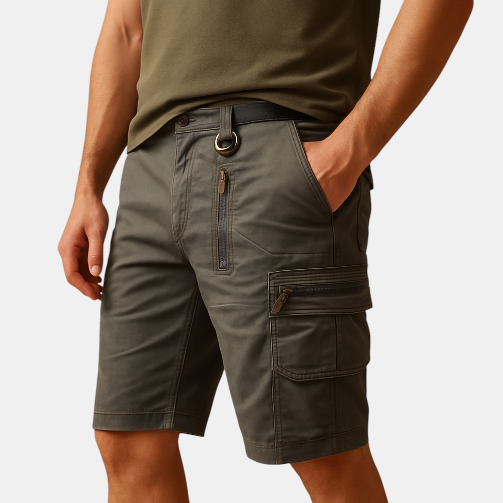 Heren cargoshort met meerdere zakken in effen kleuren – comfortabele pasvorm en duurzaam ontwerp voor dagelijks gebruik en buitenactiviteiten.