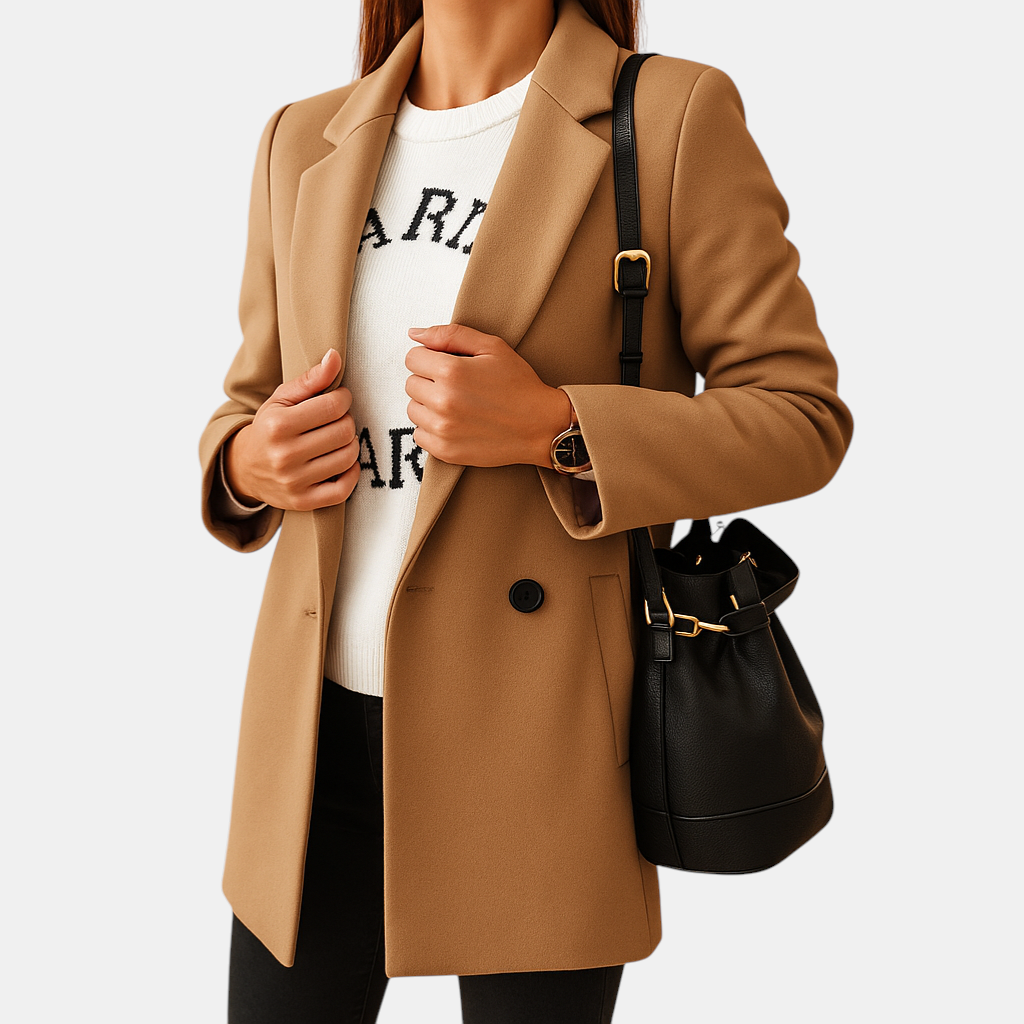 Lang damesjack met klassieke snit in elegante stijl, geschikt voor dagelijks gebruik en formele gelegenheden.