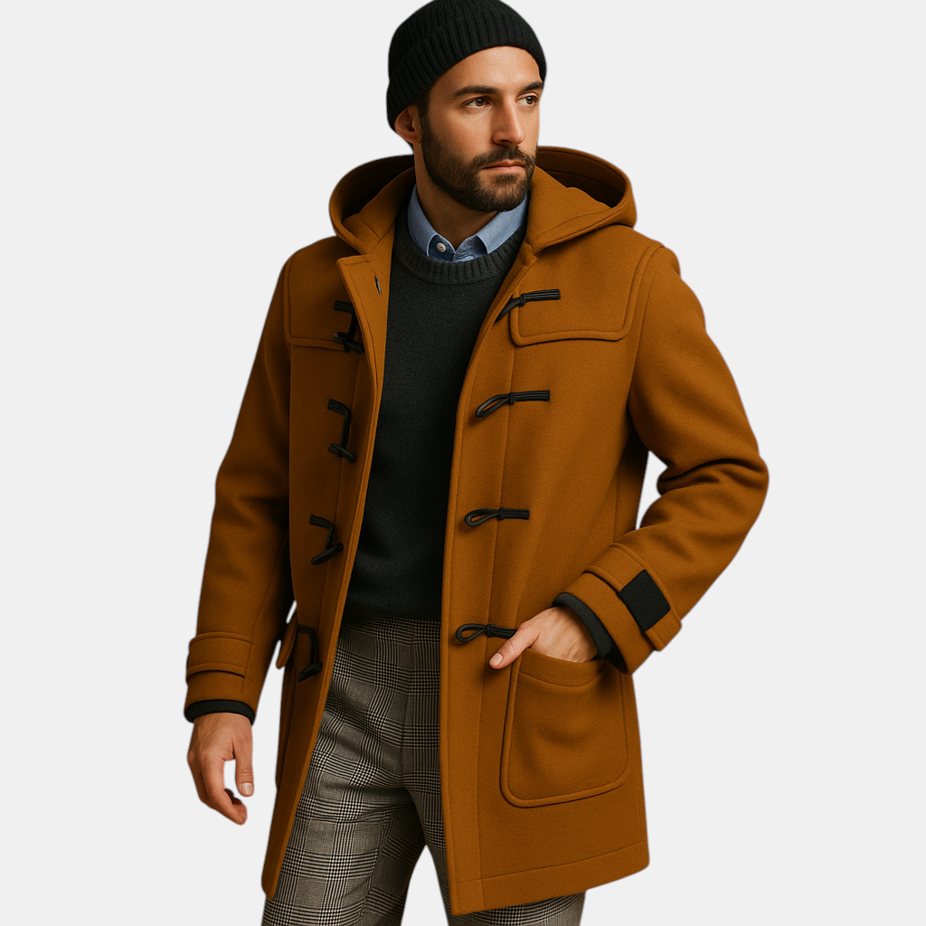 Lange heren winterjas met warme voering, comfortabele pasvorm en stijlvolle snit, ideaal voor werk, wandelen en dagelijks gebruik.