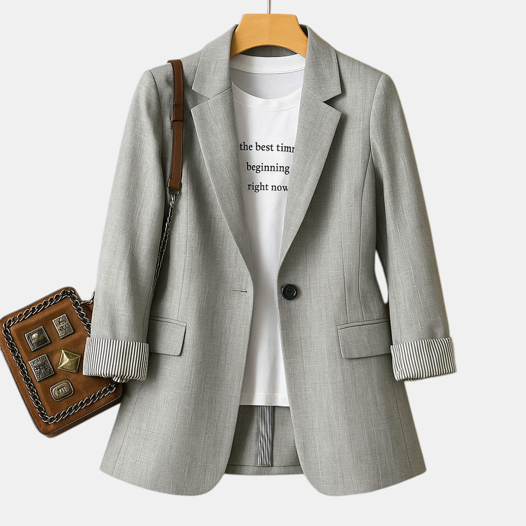 Casual damesblazer met lange mouwen en getailleerde pasvorm, ideaal voor kantoor of een chique dagelijkse look.