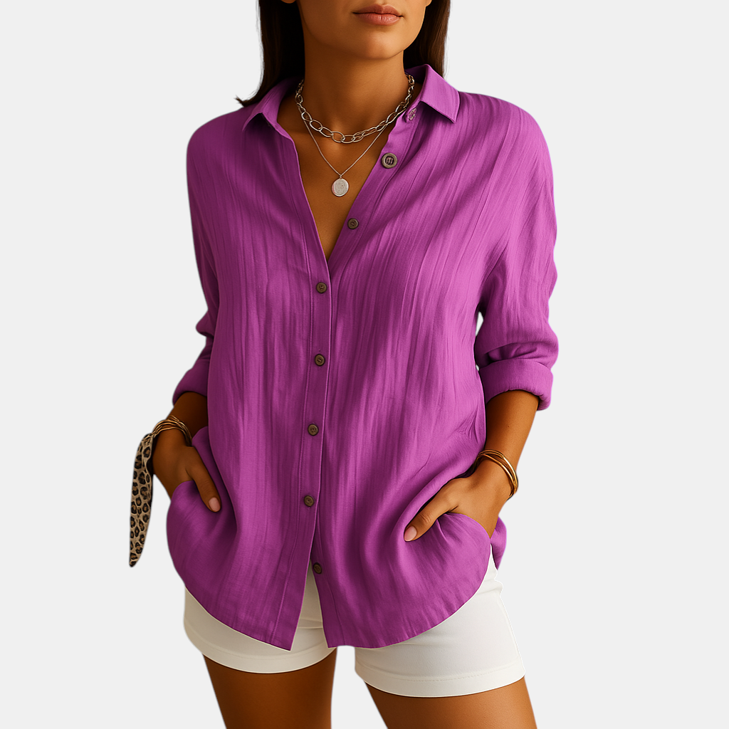 Damesblouse van luchtige katoen-linnenmix met comfortabele pasvorm, ideaal voor werk, vrije tijd of een avondje uit.
