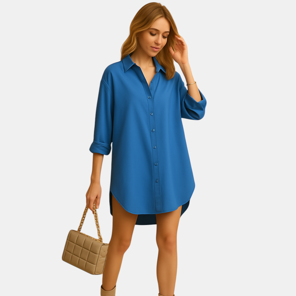 Oversized damesblouse met lange mouwen en omgeslagen kraag in katoenmix, perfect voor casual en zakelijke outfits