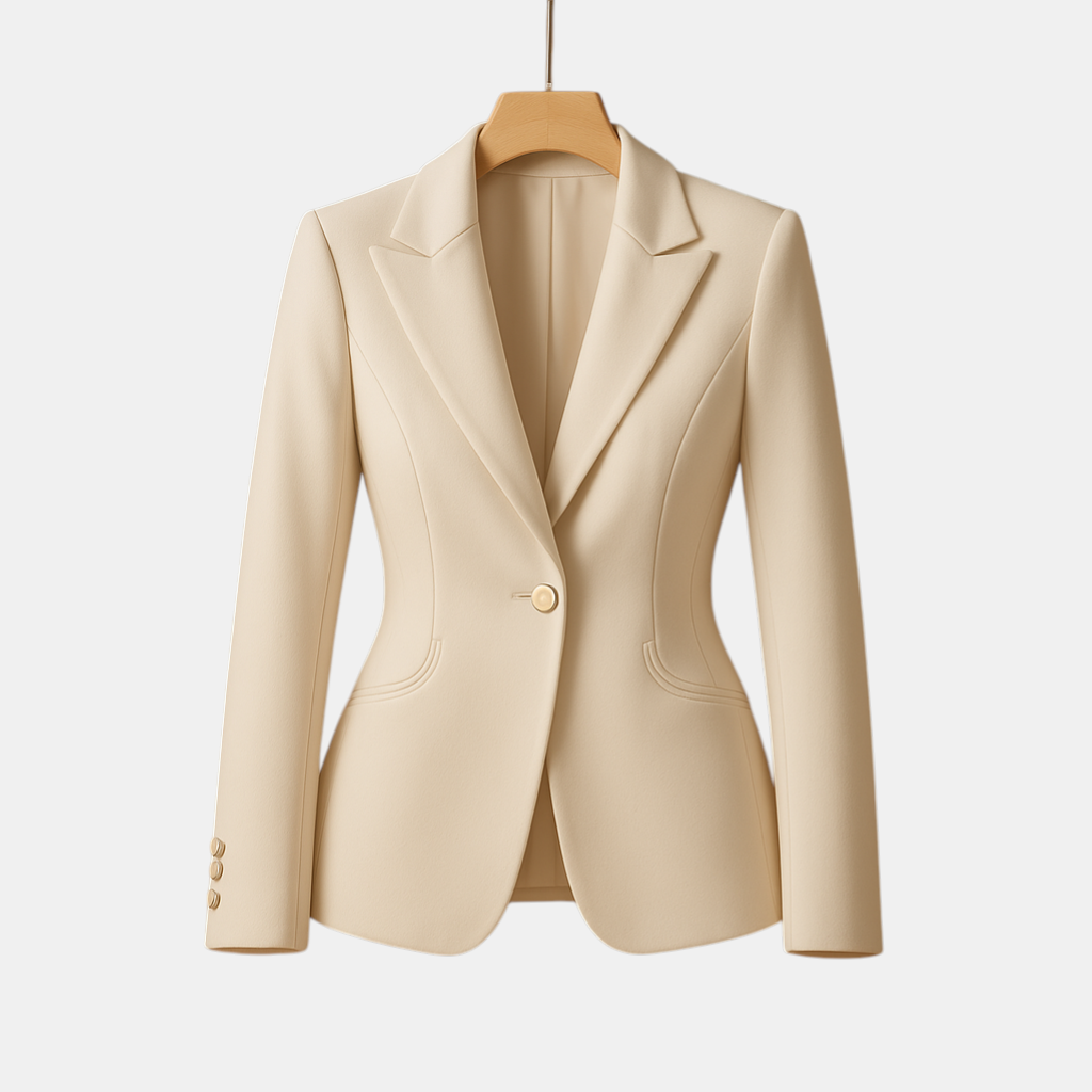 Dames blazer met reverskraag in slim fit pasvorm, perfect voor casual outfits en buitenevenementen, verkrijgbaar in zwart, beige en wit.