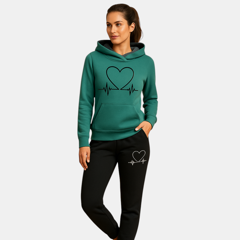 Elegant jogging set for women with jacket and trousers in streetwear design, perfect for lounging at home and casual outdoor