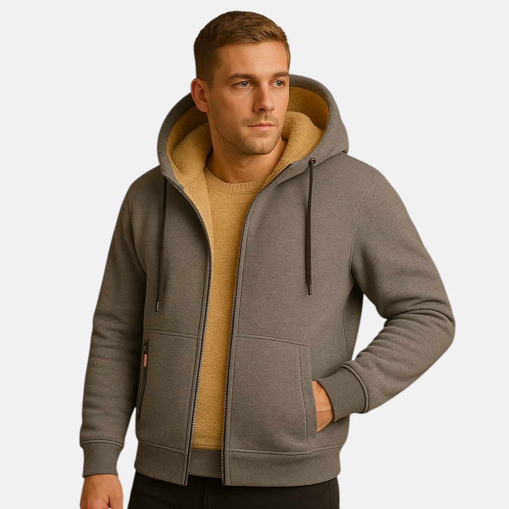 Warme hoodie met rits en capuchon voor heren, losse pasvorm en modern design, ideaal voor dagelijks gebruik en outdooractiviteiten.