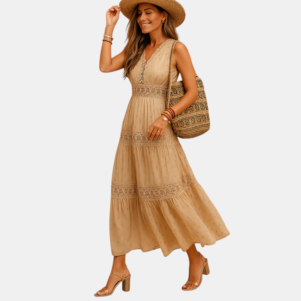 Luchtige boho zomerjurk met Ibiza-stijl voor dames, ideaal voor festivals, strand en zomerse dagen. Comfortabel en stijlvol ontwerp.