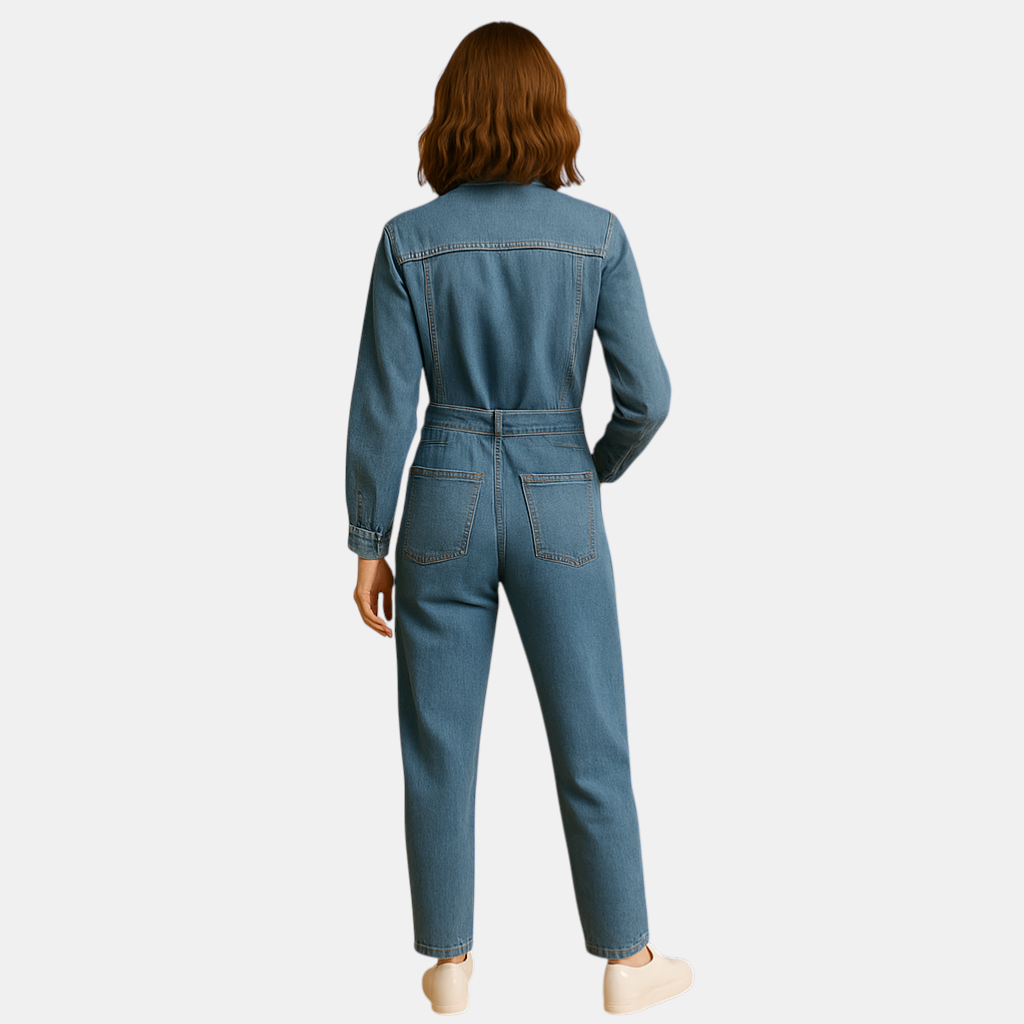 Comfortabele dames jumpsuit van denim met rechte pijpen en lange mouwen, ideaal voor dagelijks gebruik in elk seizoen.