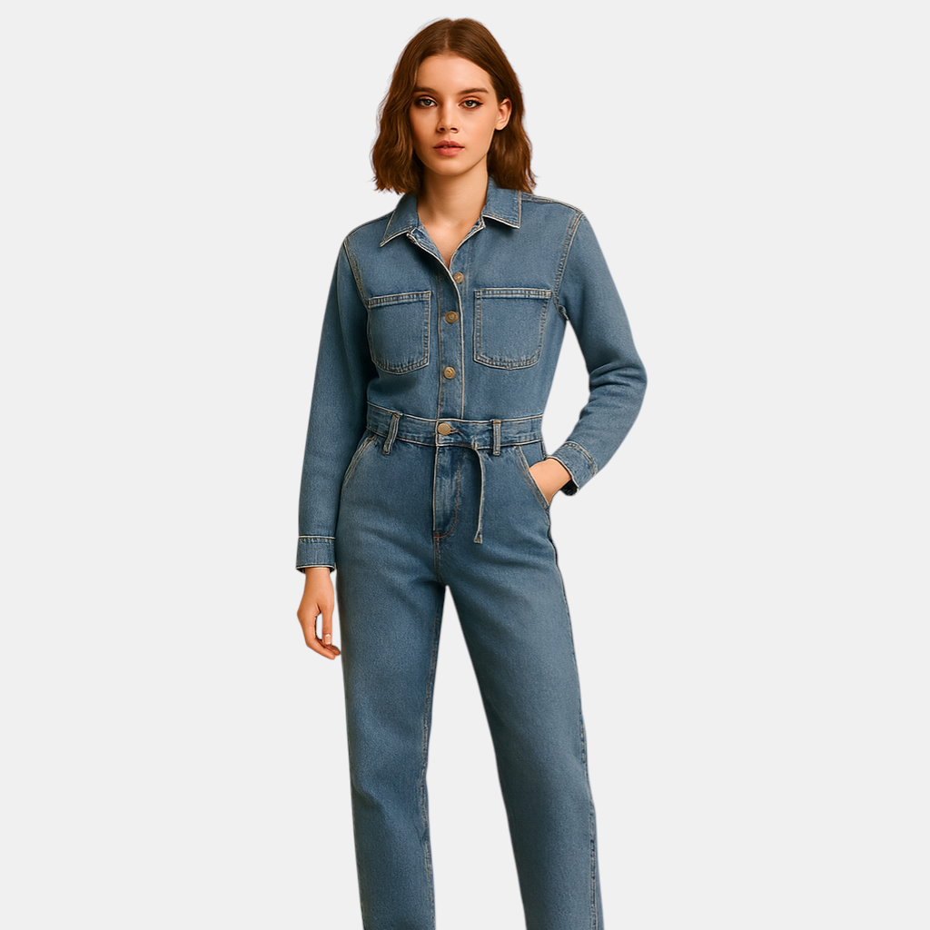 Comfortabele dames jumpsuit van denim met rechte pijpen en lange mouwen, ideaal voor dagelijks gebruik in elk seizoen.