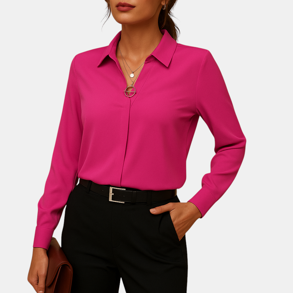 Effen damesblouse met klassieke kraag en getailleerde pasvorm, ideaal voor werk en casual gelegenheden