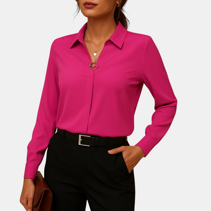 Effen damesblouse met klassieke kraag en getailleerde pasvorm, ideaal voor werk en casual gelegenheden