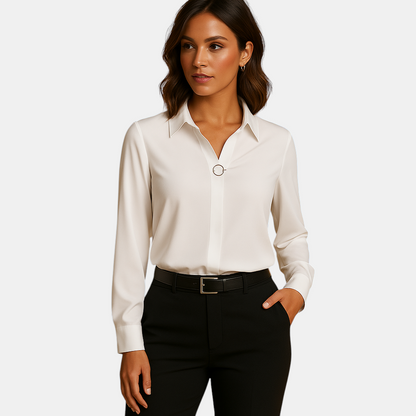 Effen damesblouse met klassieke kraag en getailleerde pasvorm, ideaal voor werk en casual gelegenheden