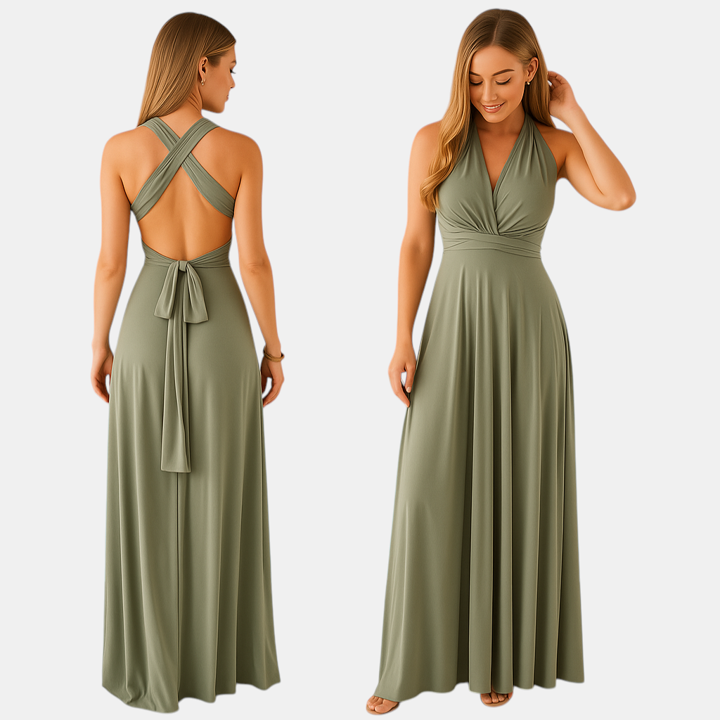 Dames wikkeljurk met overlengte bandjes en 20 draagopties, perfect voor bruiloften, diners en speciale gelegenheden