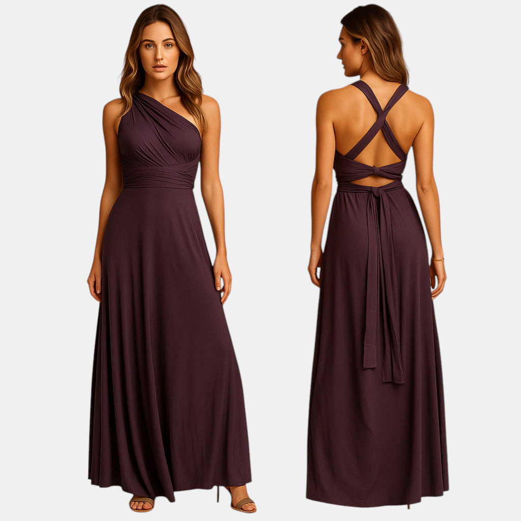 Dames wikkeljurk met overlengte bandjes en 20 draagopties, perfect voor bruiloften, diners en speciale gelegenheden