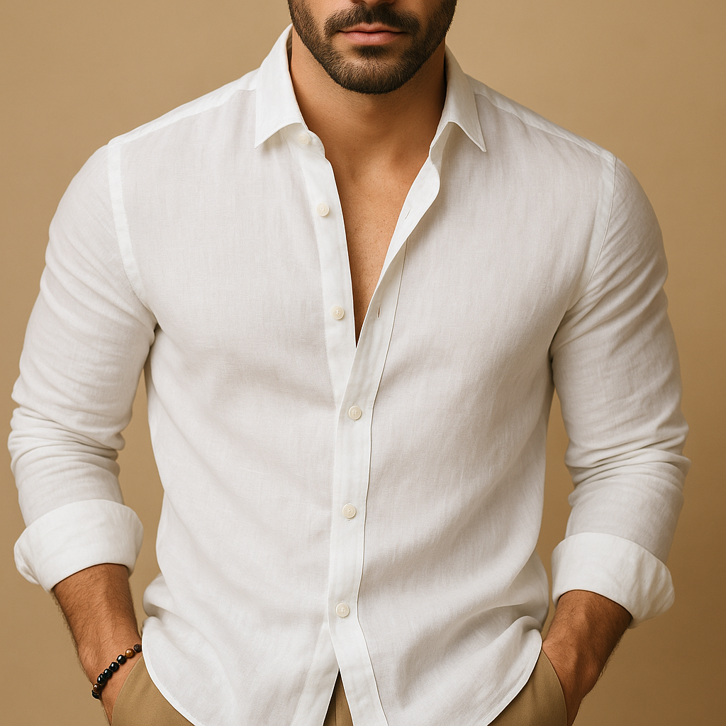 Luxury men's lightweight summer shirt with relaxed fit, breathable fabric and casual design, ideal for warm days and summer o
