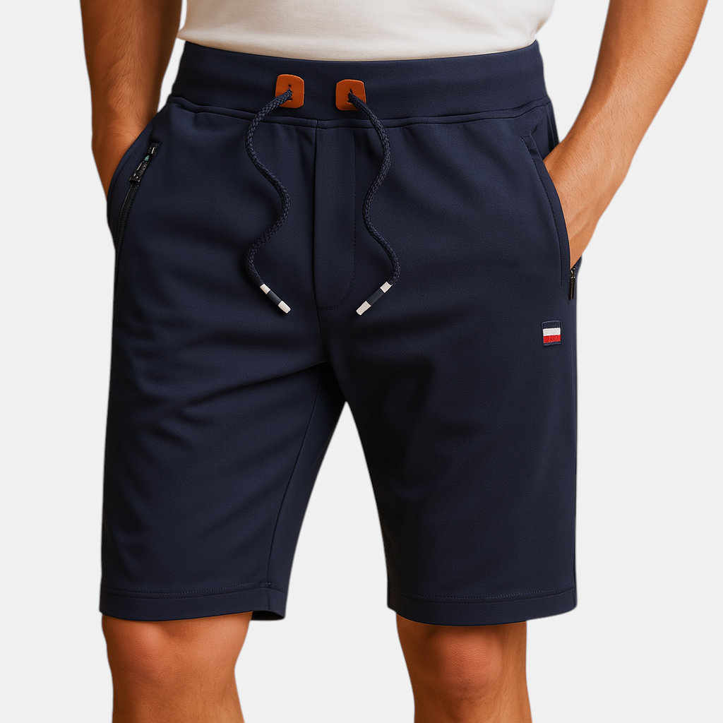 Elegantly designed sportive men's shorts with breathable fabric, multiple pockets, and elastic waistband, perfect for travel 