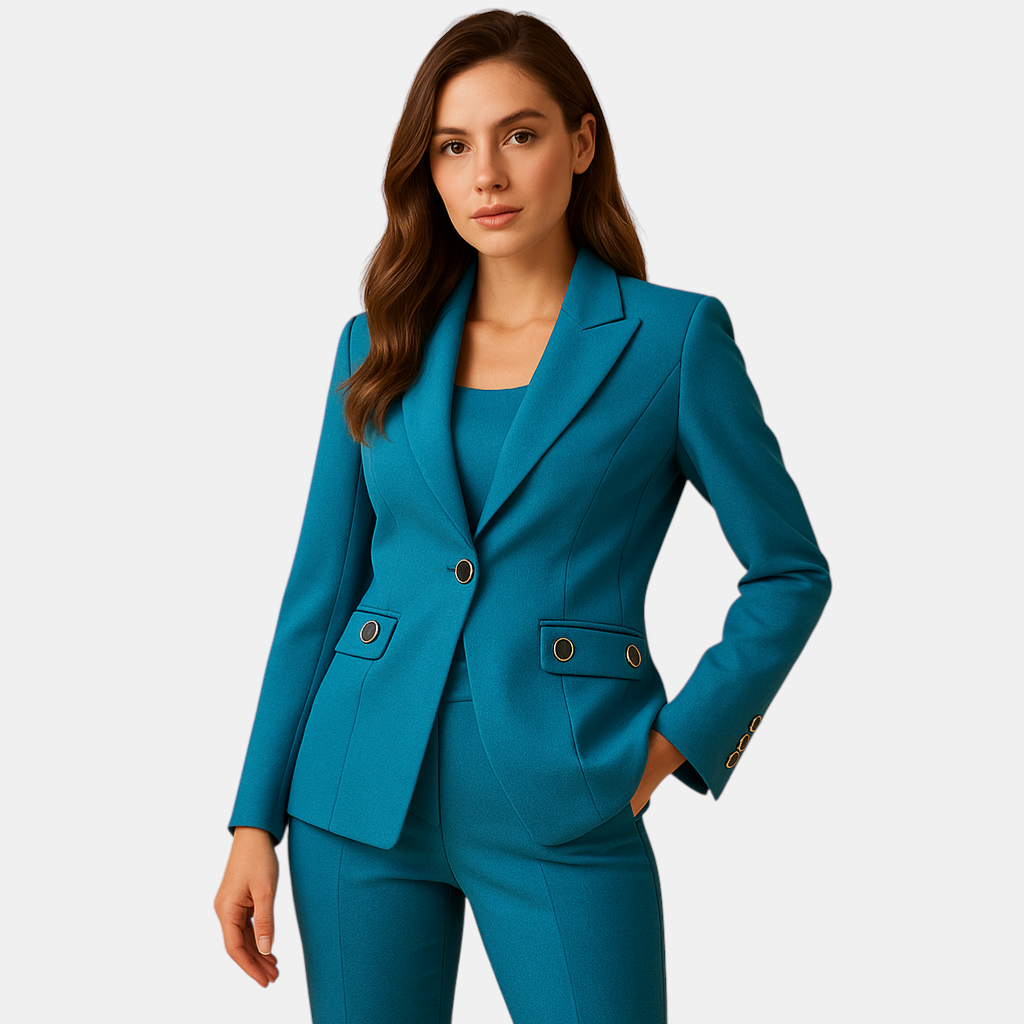Elegant dames blazer set in luxe pasvorm, perfect voor formele werkgelegenheden.