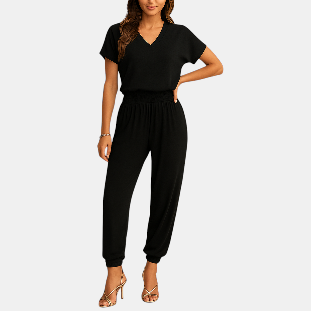 Elegante bloemige damesset met top en bijpassende broek, perfect voor een casual zomerse look
