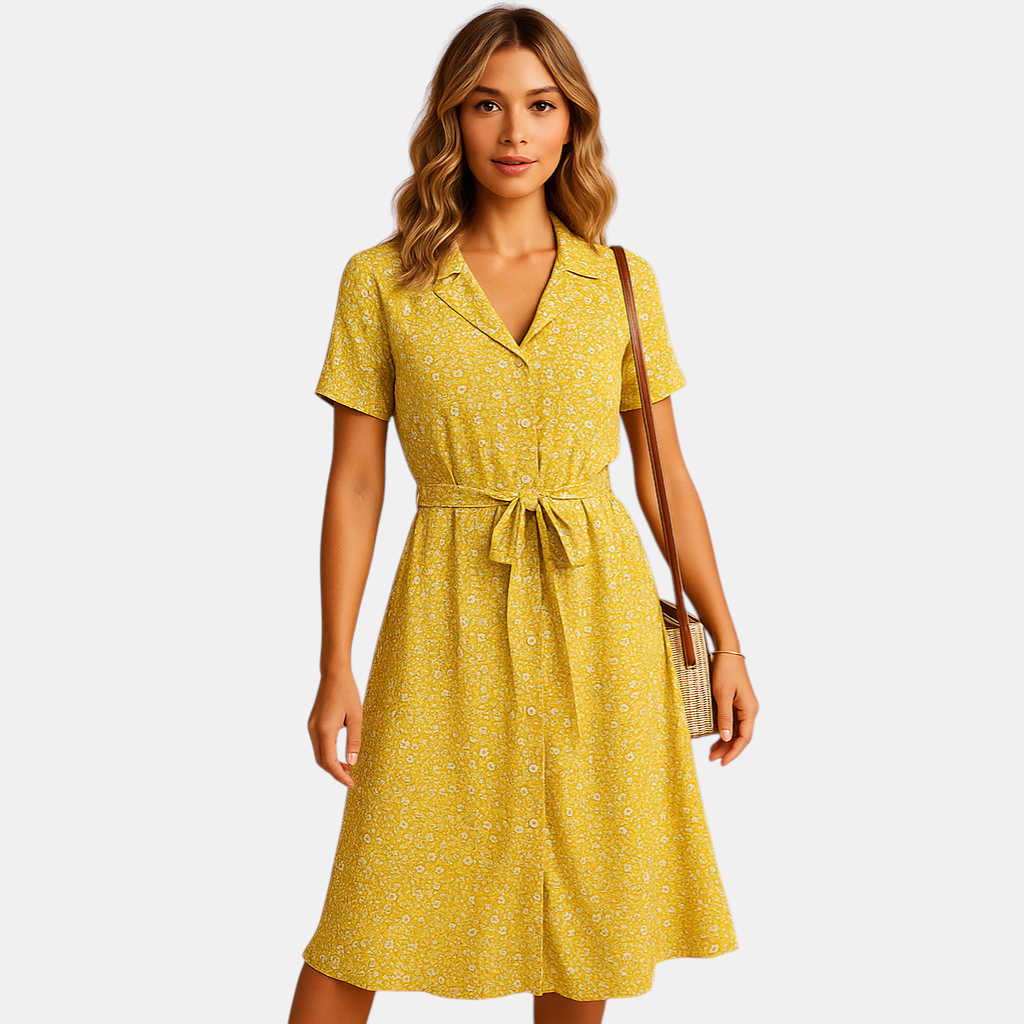 Luchtige dames midi-jurk met bloemenprint en korte mouwen, perfect voor zomer, feestjes en casual gelegenheden