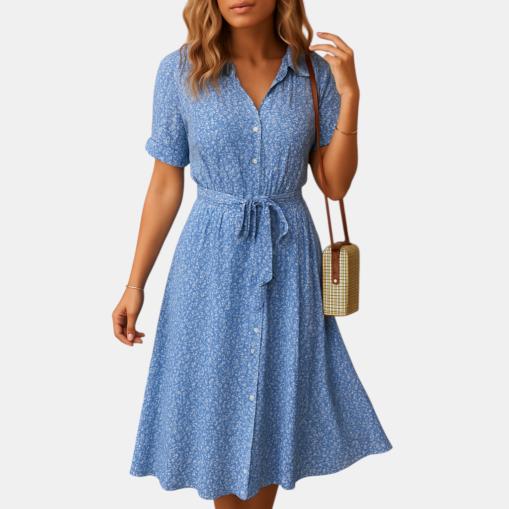 Luchtige dames midi-jurk met bloemenprint en korte mouwen, perfect voor zomer, feestjes en casual gelegenheden