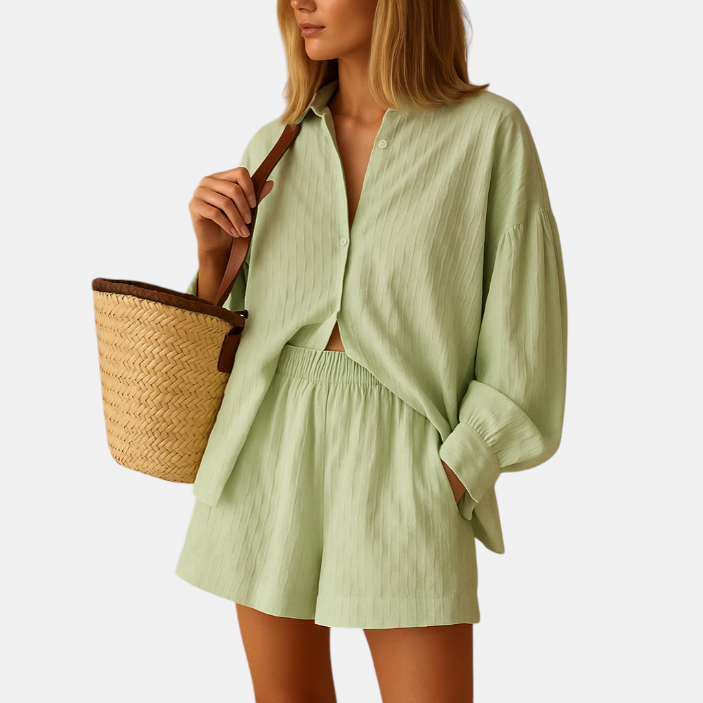Lightweight and stylish summer set with a blouse and shorts, perfect for warm weather and relaxed settings