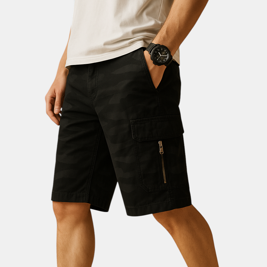 Heren camouflage cargo shorts met meerdere zakken en loose fit, perfect voor wandelen, kamperen of dagelijks gebruik.