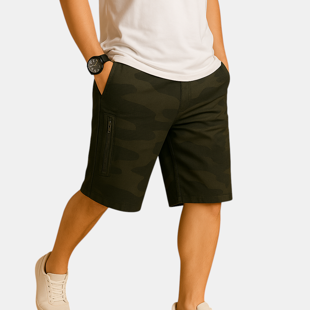 Heren camouflage cargo shorts met meerdere zakken en loose fit, perfect voor wandelen, kamperen of dagelijks gebruik.