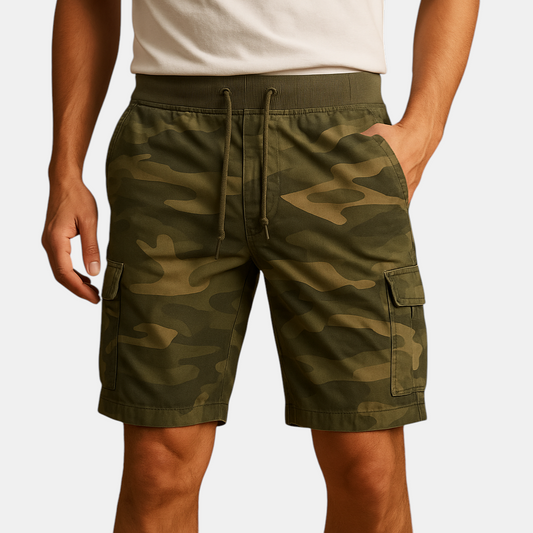 Heren camouflage shorts van ademend katoen met comfortabele pasvorm, perfect voor outdoor activiteiten en casual outfits.