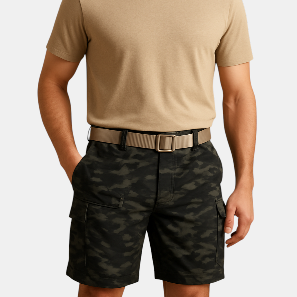 Luxurious cargo shorts for gentlemen with multiple pockets, crafted from soft cotton blend, perfect for walking, traveling an