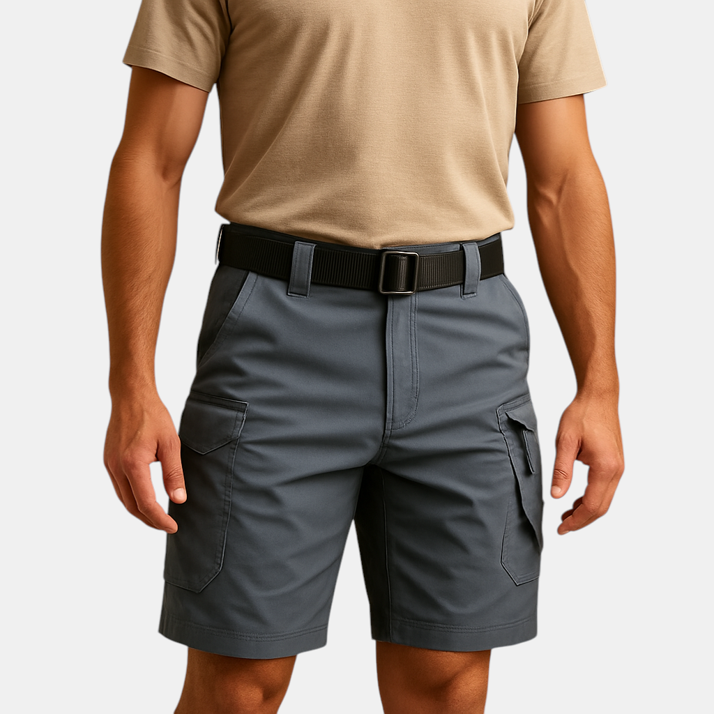 Luxurious cargo shorts for gentlemen with multiple pockets, crafted from soft cotton blend, perfect for walking, traveling an