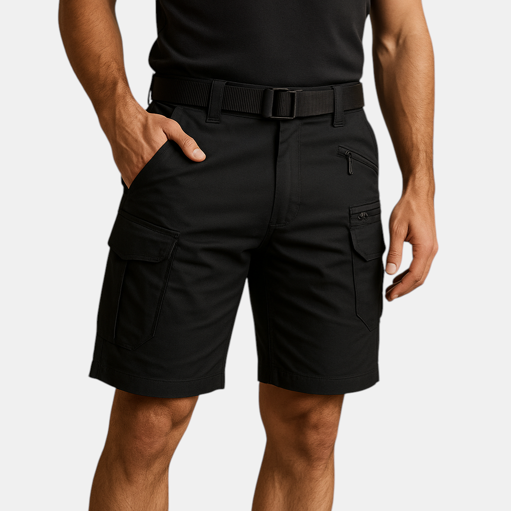 Luxurious cargo shorts for gentlemen with multiple pockets, crafted from soft cotton blend, perfect for walking, traveling an