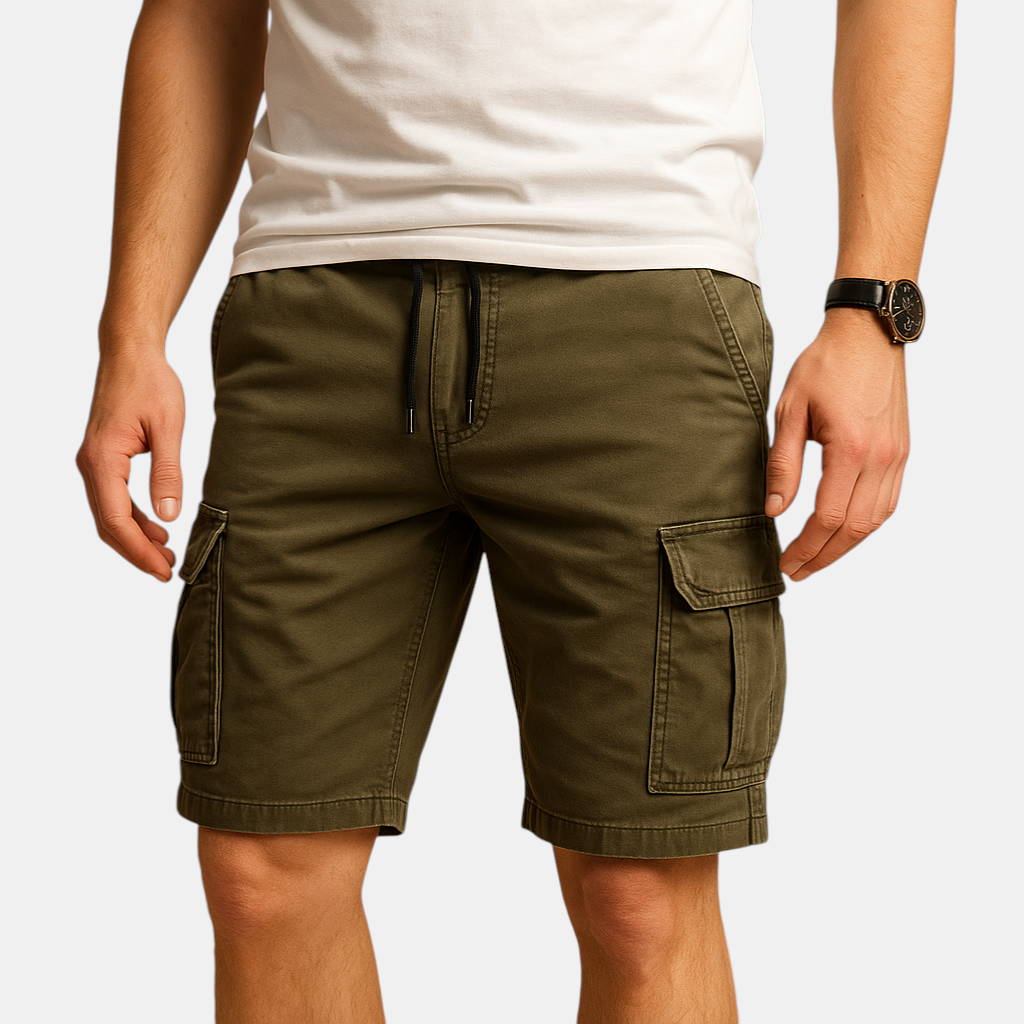 Heren cargo shorts met ademende stof, elastische taille en meerdere zakken, perfect voor zomerse casual en outdoor activiteiten.