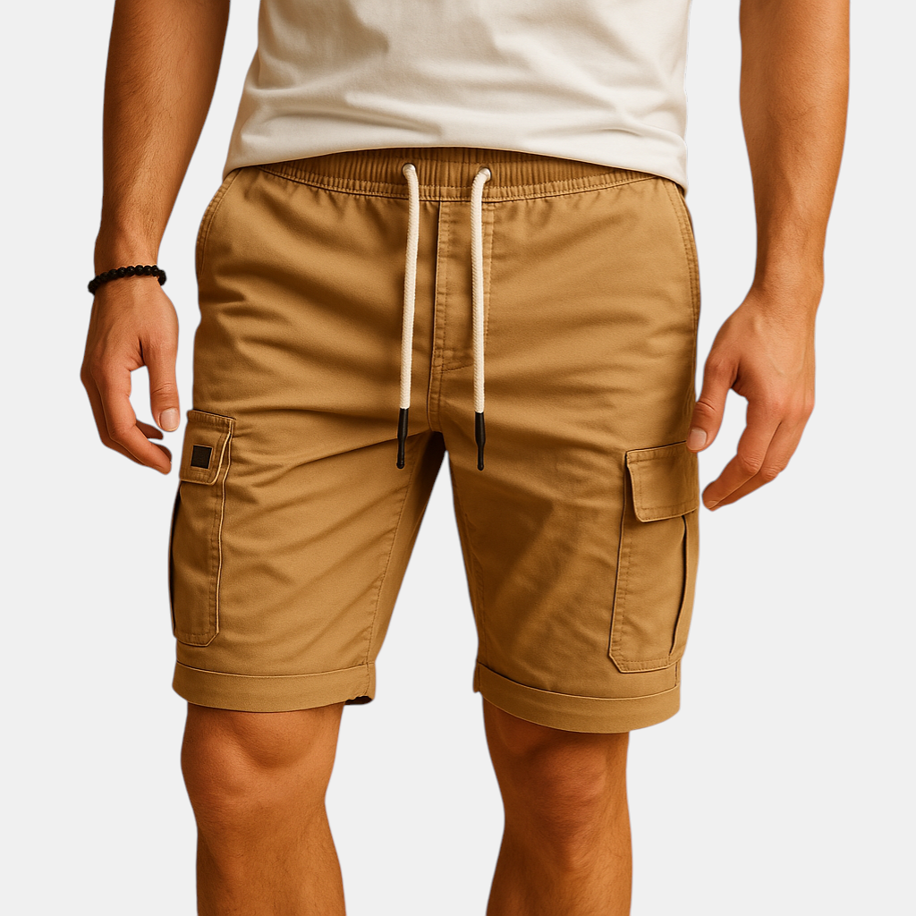 Luxury heren cargo shorts met ademende stof en elastische taille voor zomerse casual en outdoor activiteiten.