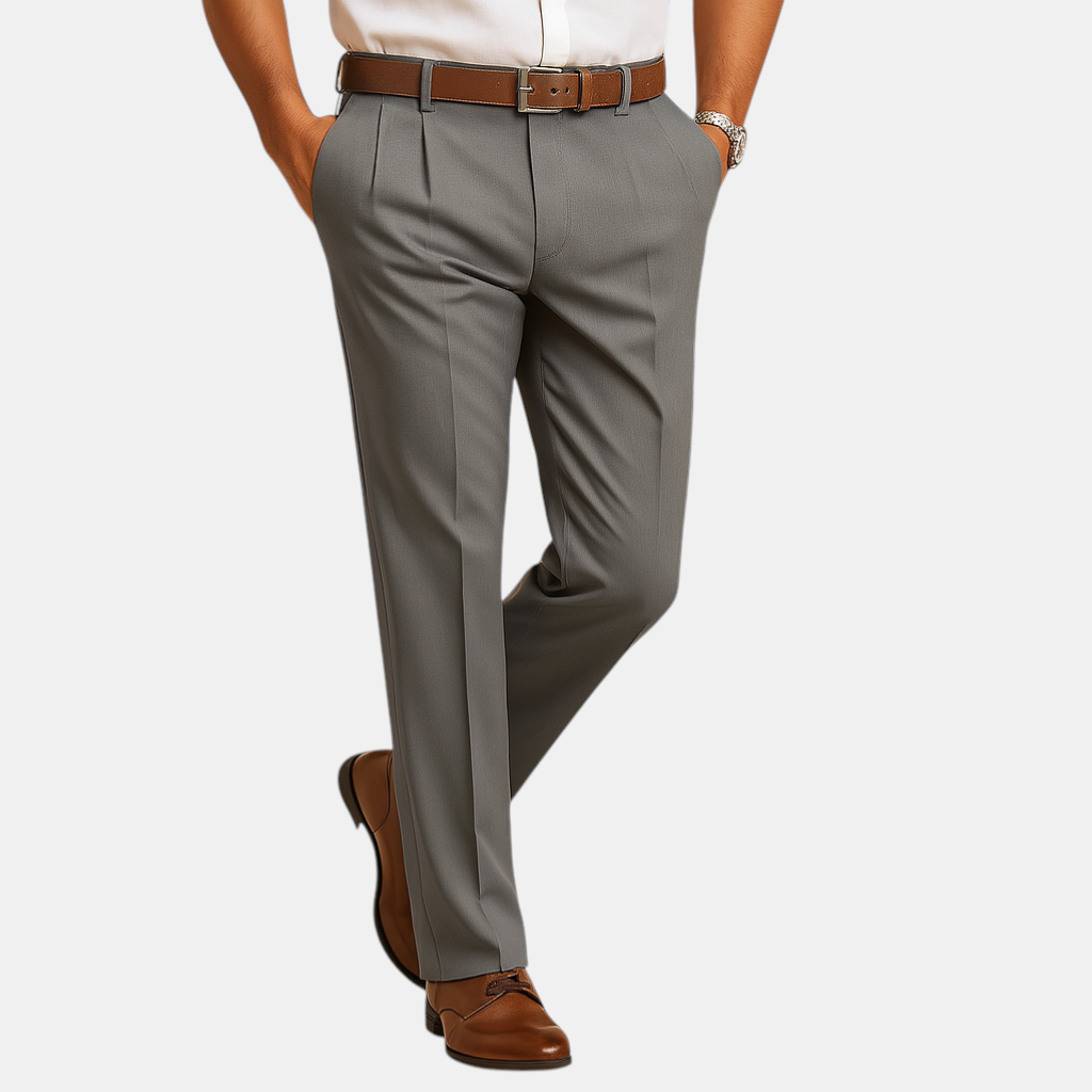 Casual chino broek voor heren met elegante pasvorm, ideaal voor werk, diner of vrije tijd in beige, blauw, antraciet of olijfgroen.
