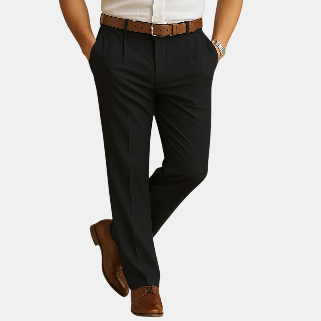 Casual chino broek voor heren met elegante pasvorm, ideaal voor werk, diner of vrije tijd in beige, blauw, antraciet of olijfgroen.