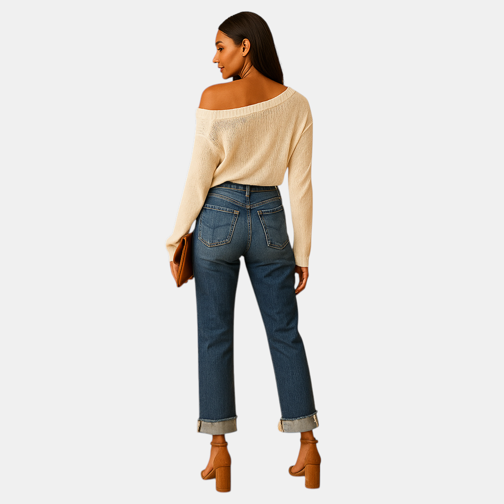 Comfortabele damesjeans met onregelmatige tailleband en relaxed fit, perfect voor casual en dagelijkse outfits.