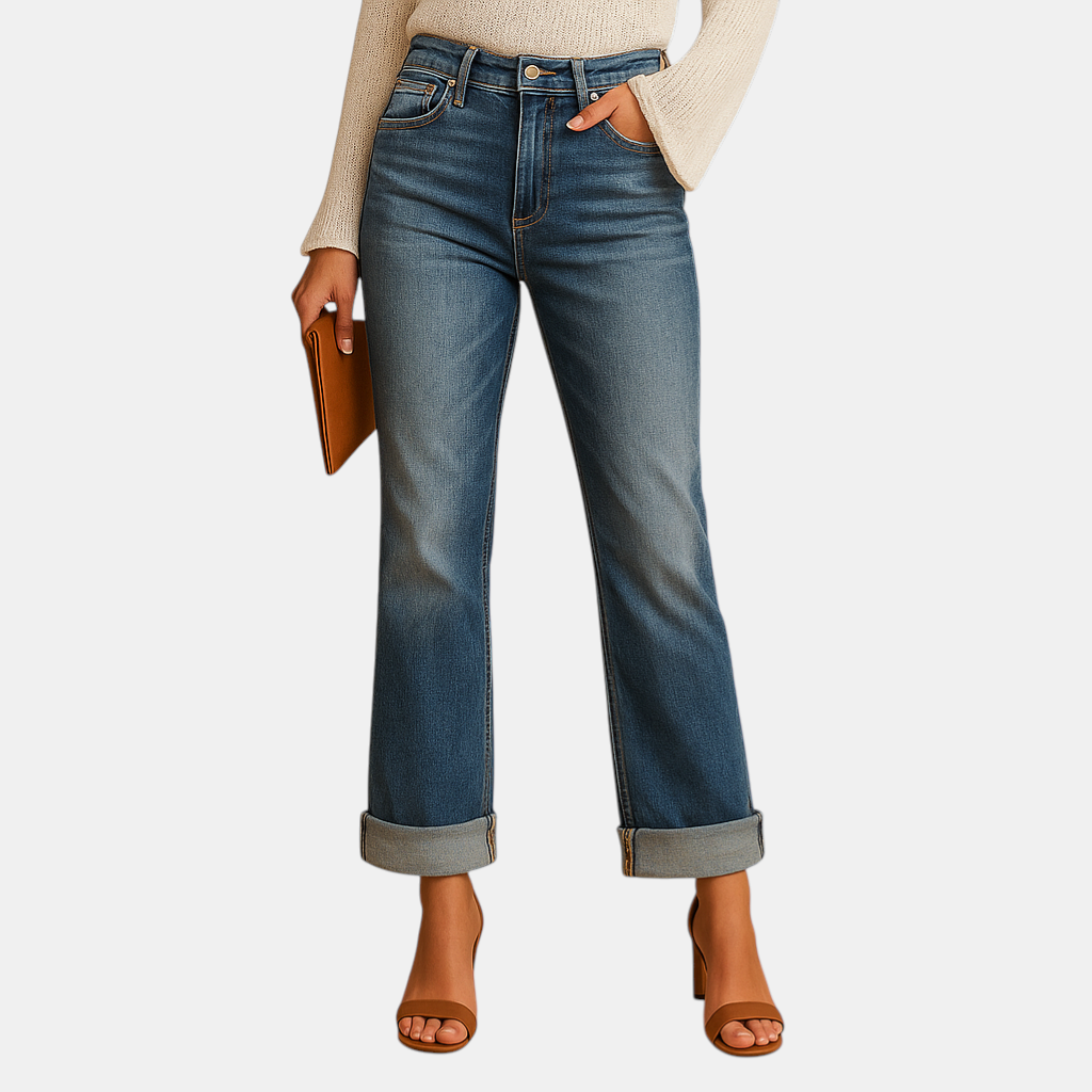 Comfortabele damesjeans met onregelmatige tailleband en relaxed fit, perfect voor casual en dagelijkse outfits.