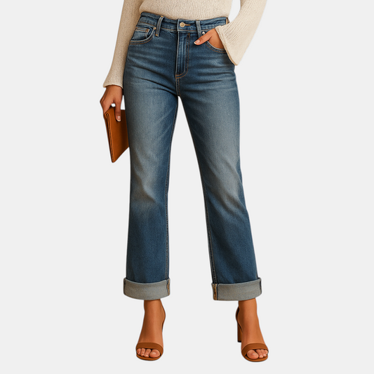 Comfortabele damesjeans met onregelmatige tailleband en relaxed fit, perfect voor casual en dagelijkse outfits.