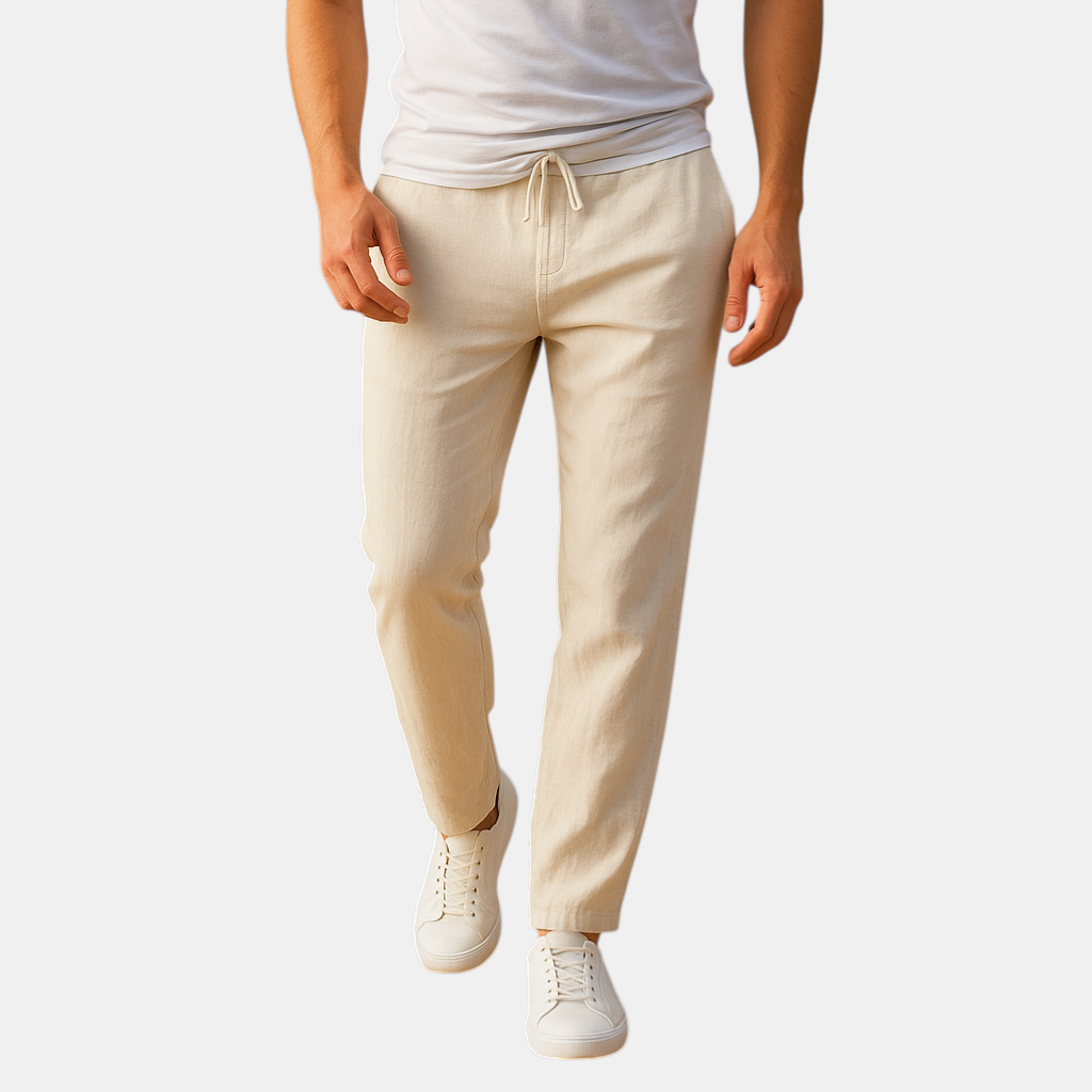 Casual herenbroek van ademend katoen met elastische tailleband in diverse kleuren, perfect voor dagelijks comfort en relaxte outfits.