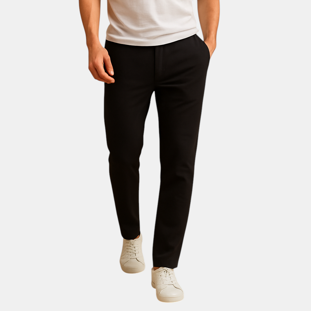 Casual herenbroek van ademend katoen met elastische tailleband in diverse kleuren, perfect voor dagelijks comfort en relaxte outfits.