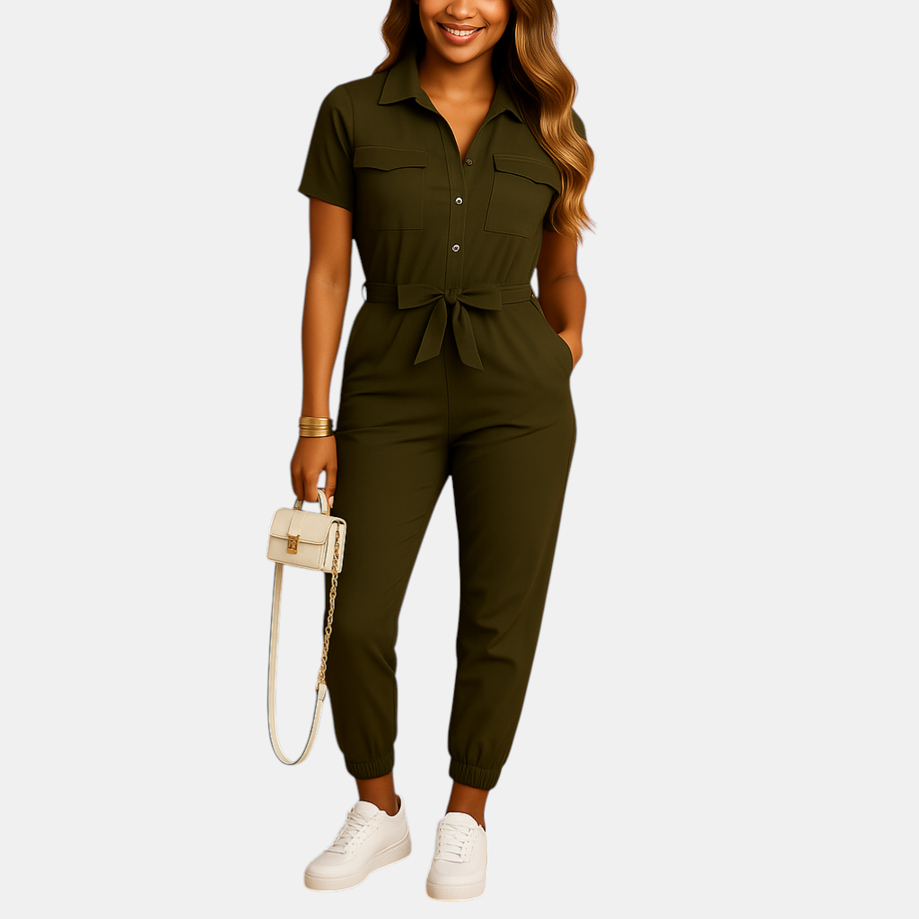 Dames jumpsuit met getailleerde pasvorm en knoopsluiting, perfect voor werk, brunch of een avondje uit