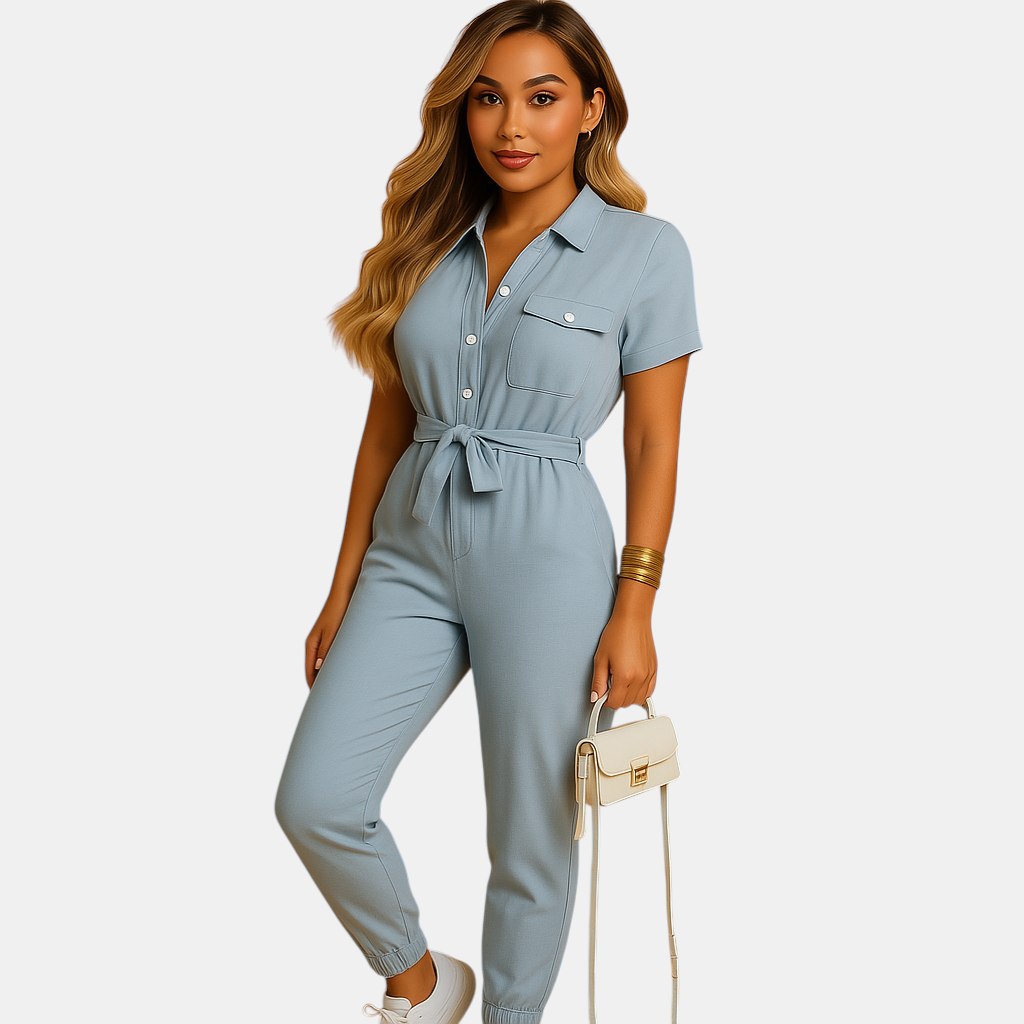 Dames jumpsuit met getailleerde pasvorm en knoopsluiting, perfect voor werk, brunch of een avondje uit