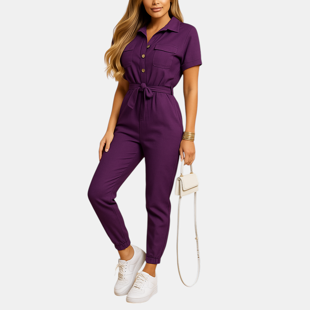 Dames jumpsuit met getailleerde pasvorm en knoopsluiting, perfect voor werk, brunch of een avondje uit