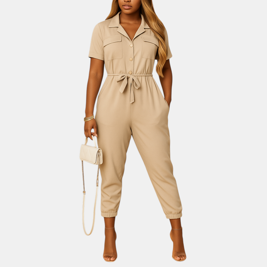 Dames jumpsuit met getailleerde pasvorm en knoopsluiting, perfect voor werk, brunch of een avondje uit