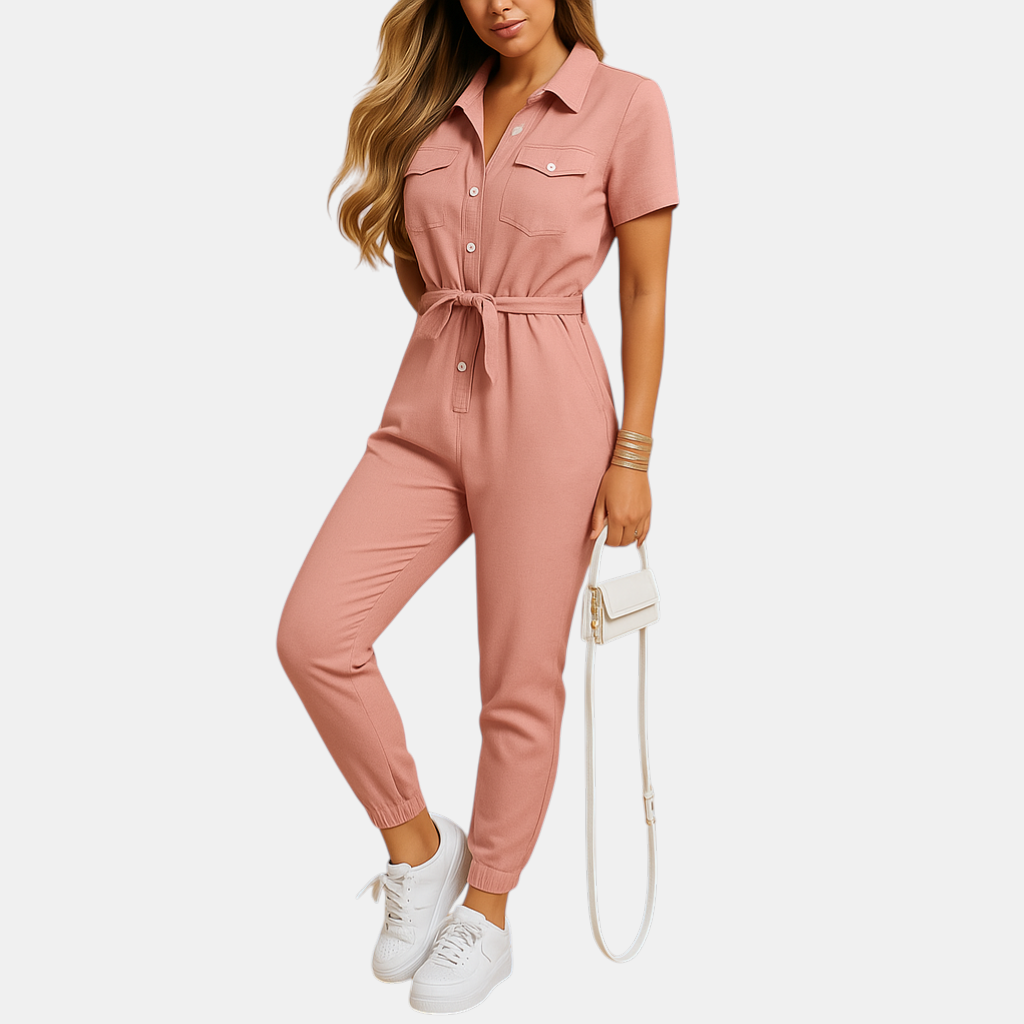 Dames jumpsuit met getailleerde pasvorm en knoopsluiting, perfect voor werk, brunch of een avondje uit